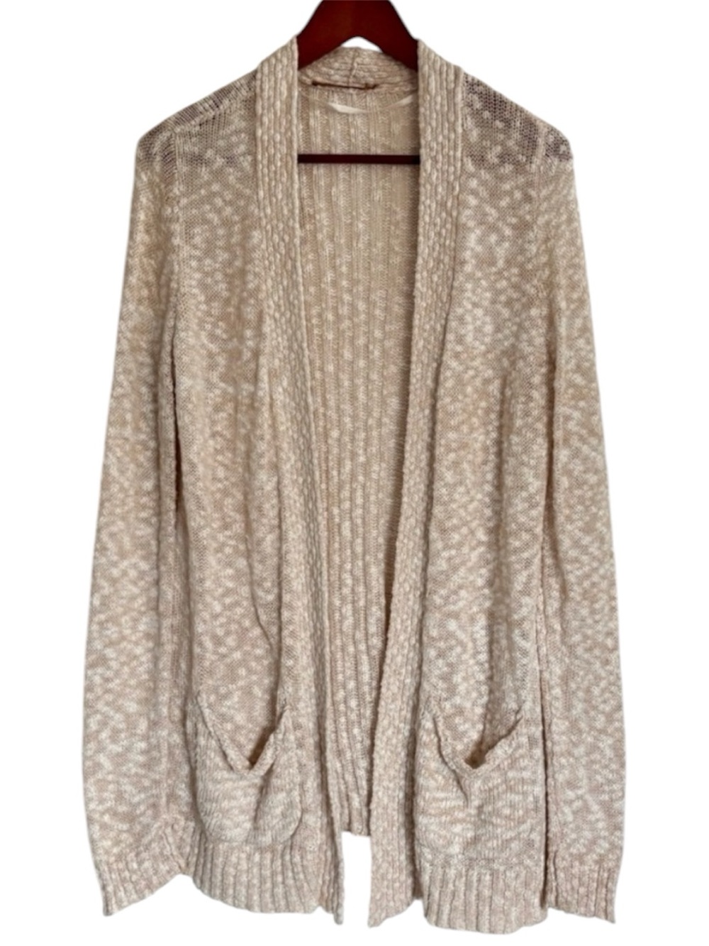 Belldini Women's Marled Slub Knit Cream Open Front Cardigan Sweater Size Medium